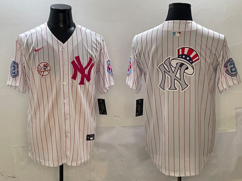 Men New York Yankees Blank White Stripe Jointly Name Nike 2025 MLB Jersey style 19->new york yankees->MLB Jersey